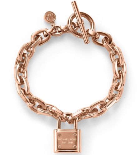 Michael Kors MK Rose Gold Motif Padlock toggle Bracelet NWT 